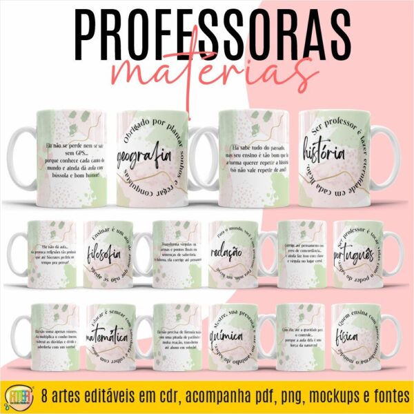 ESTAMPA PROFESSORAS MATÉRIA CANECAS