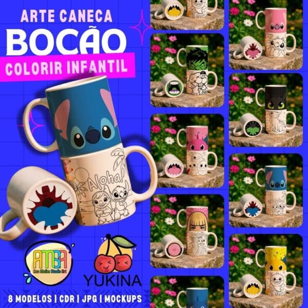 ESTAMPA PARA COLORIR BOCÃO CANECA (MELIM YUKINA)
