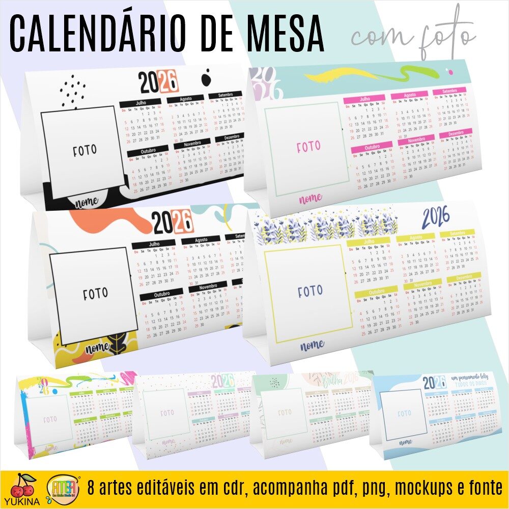KIT DIGITAL CALENDÁRIO DE MESA COM FOTO 2026 (MELIM YUKINA)