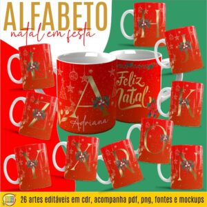 ESTAMPAS ALFABETO NATAL VERMELHO CANECAS