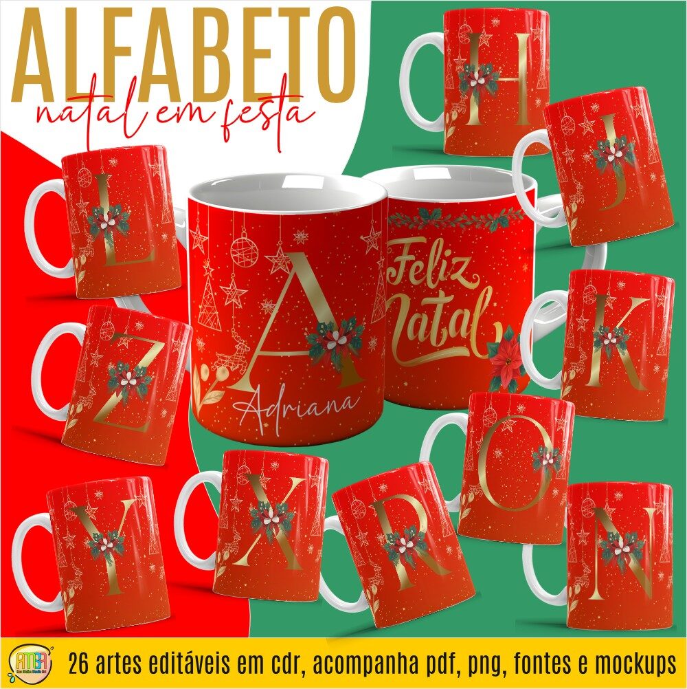 ESTAMPAS ALFABETO NATAL VERMELHO CANECAS