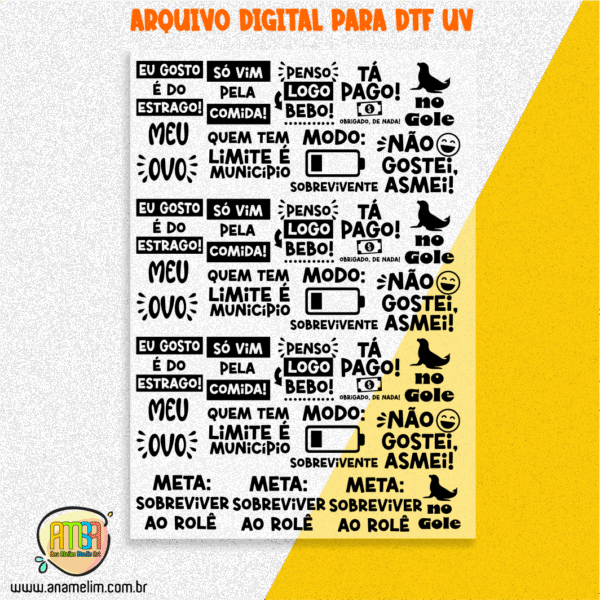 KIT DIGITAL FRASES IRÔNICAS PARA DTF UV