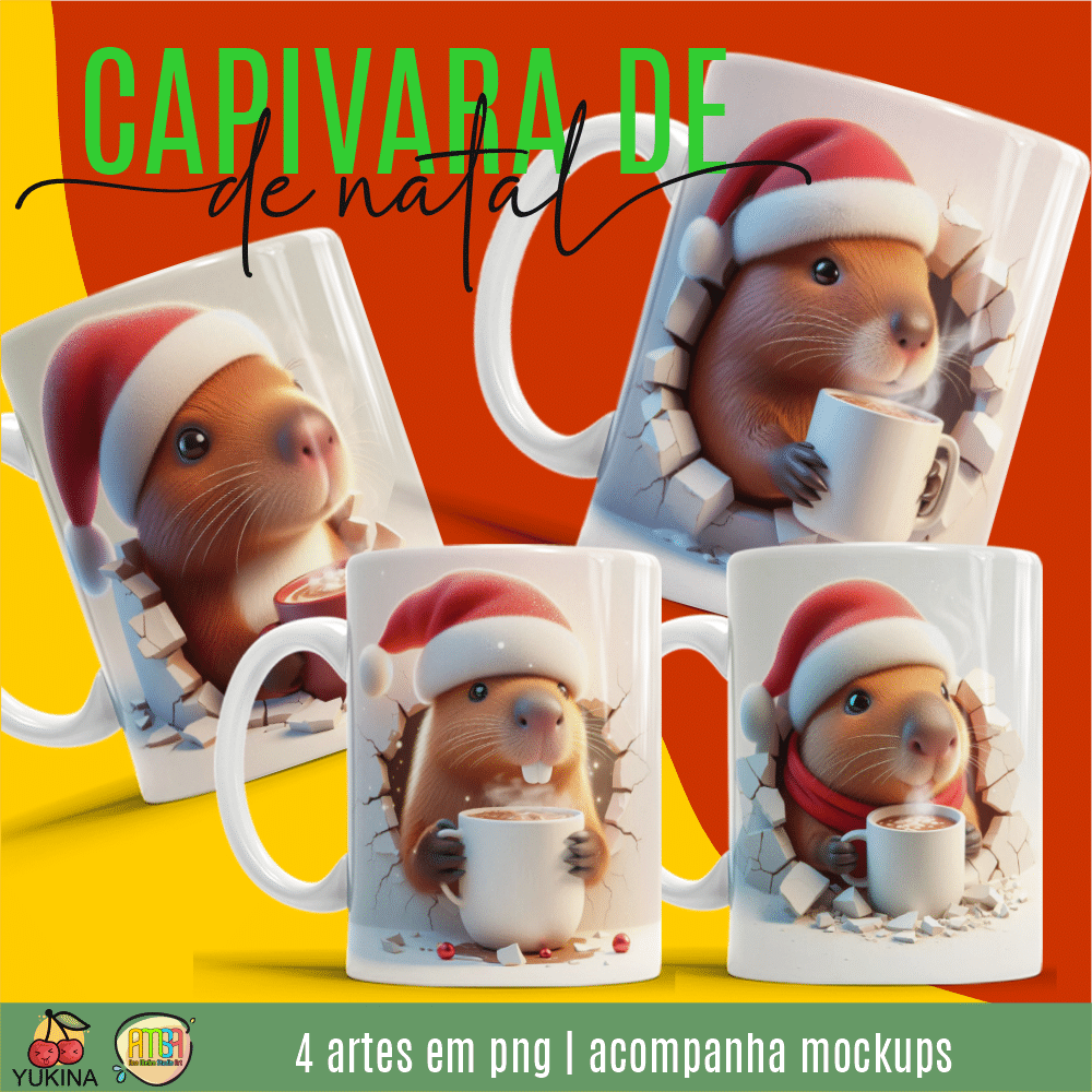 ESTAMPAS CAPIVARA DE NATAL CANECAS 3D (MELIM YUKINA)