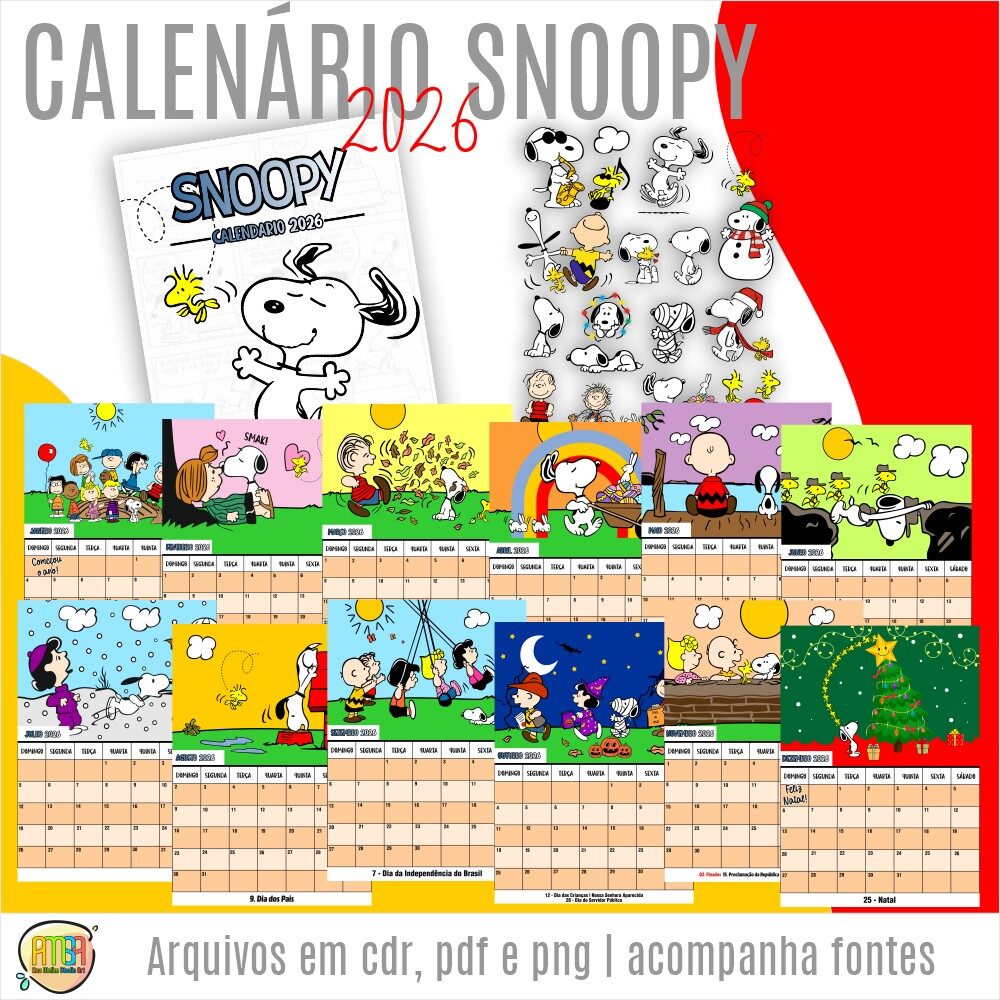 CALENDÁRIO DE PAREDE 2026 SNOOPY