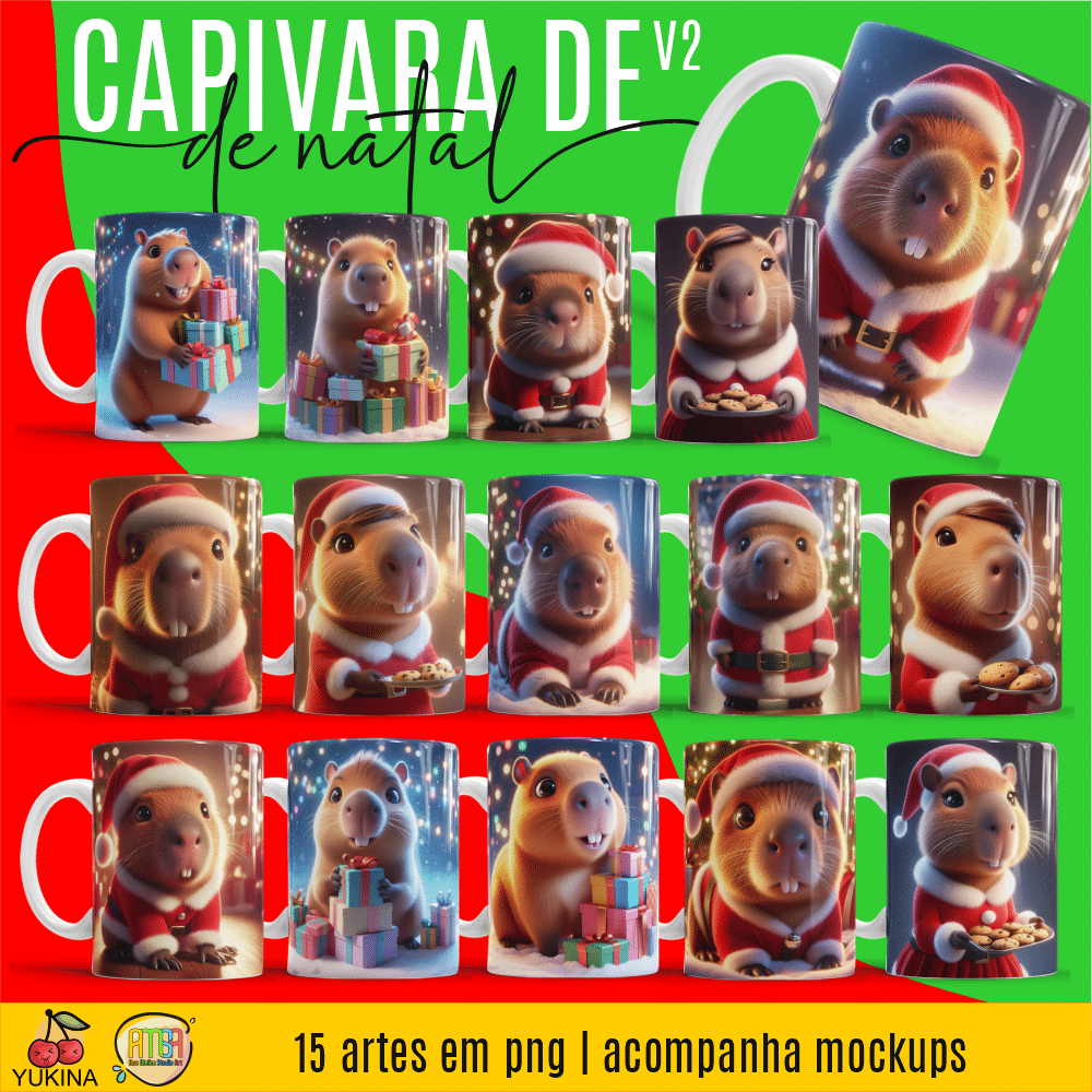 ESTAMPAS CAPIVARA DE NATAL V2 CANECAS 3D (MELIM YUKINA)