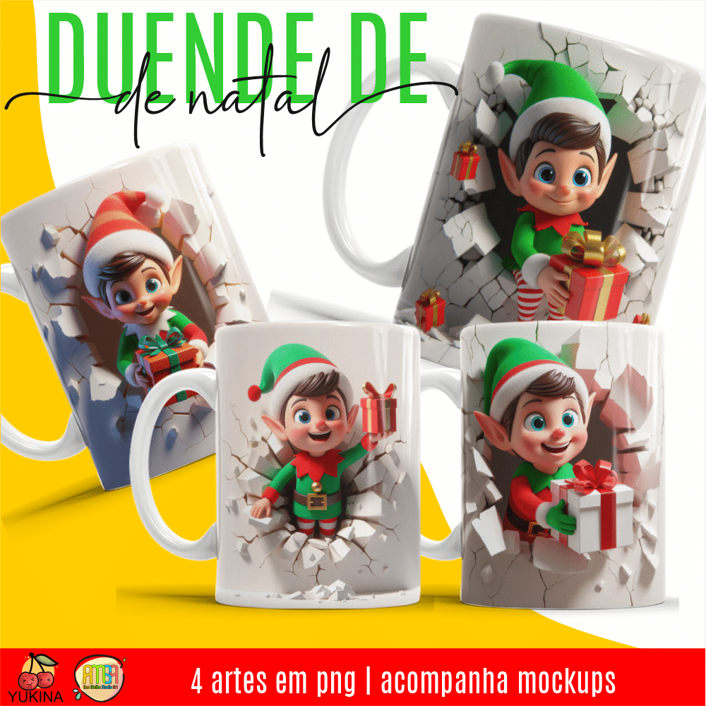 ESTAMPAS DUENDE DE NATAL CANECAS 3D (MELIM YUKINA)