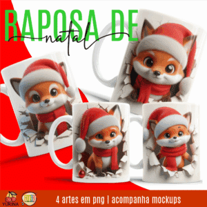 ESTAMPAS RAPOSA DE NATAL CANECAS 3D (MELIM YUKINA)