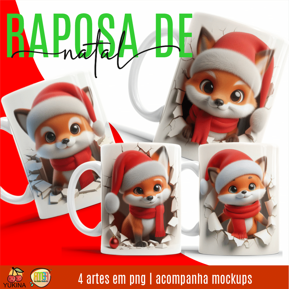 ESTAMPAS RAPOSA DE NATAL CANECAS 3D (MELIM YUKINA)