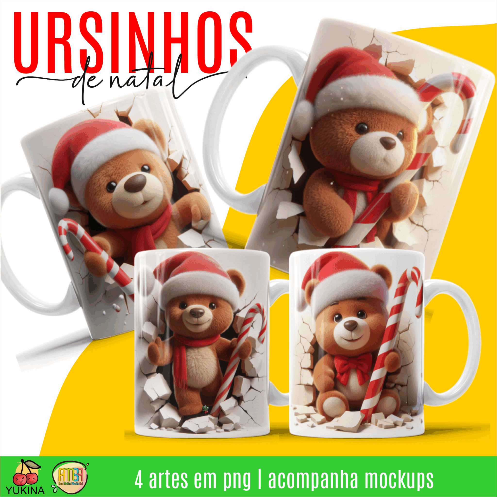 ESTAMPAS URSINHOS DE NATAL CANECAS 3D (MELIM YUKINA)