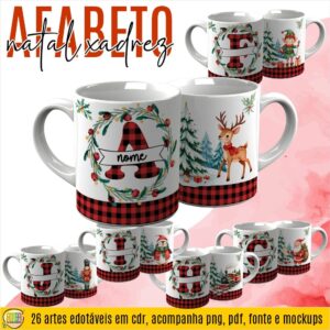 ESTAMPAS ALFABETO NATAL XADREZ CANECAS